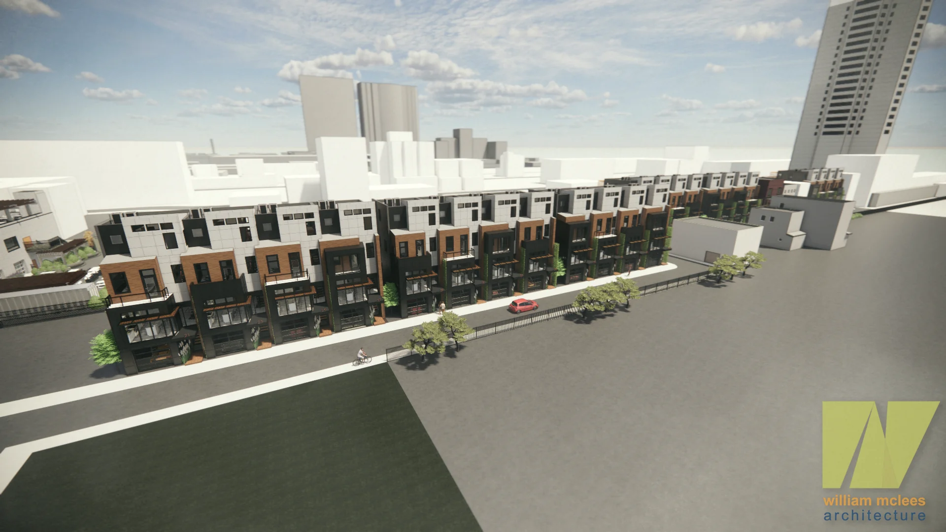 Architectural aerial rendering of the Block 51 townhouse project